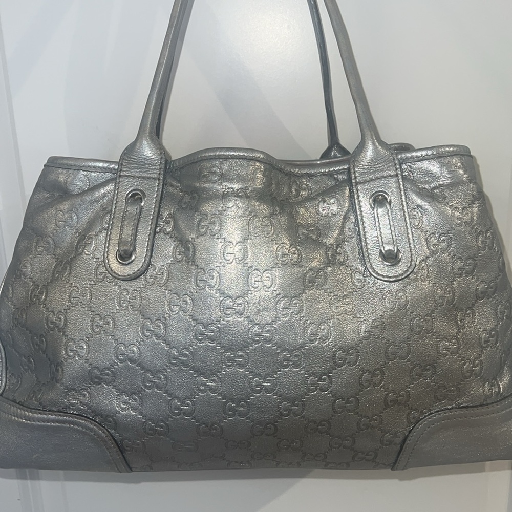 Authentic Gucci Purse Guccissima Leather Metallic Silver - Picture 9 of 13
